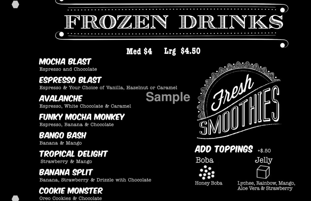 print menu Frozen Drink